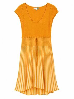 Forever 21 Yellow Knit Bodice Midi Dress with Sheer Striped Skirt